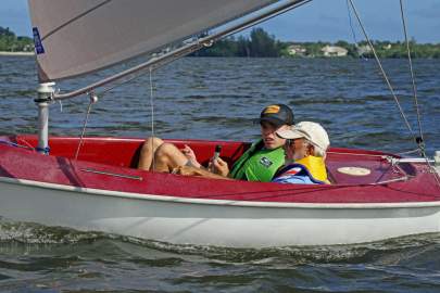 Instructor and student in adaptive boat