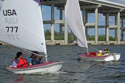 Adaptive boats passing each other  